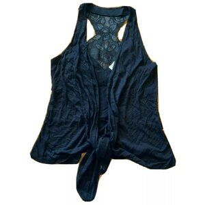 Eyelash Couture Black Lace Back Tiered Tank Top M